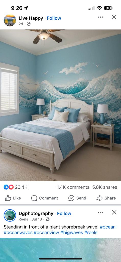 Ocean Inspired Bedroom, Ocean Bedroom, Beach Style Bedroom, Beach Room Decor, Beachy Bedroom, Door Art, Beach Room, Beach Bedroom, Bedroom Decor Design