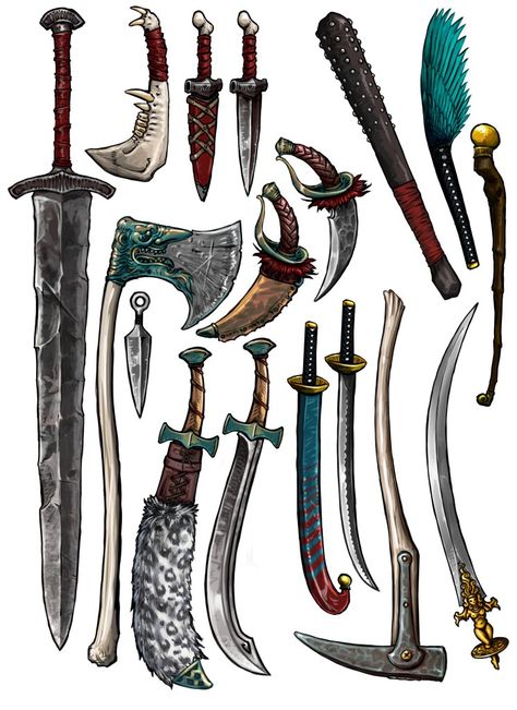 Fantasy Weaponsmith Design, Fantasy Weaponsmith Art, Drawing Superheroes, Types Of Swords, Dungeons And Dragons Classes, Props Art, Fantasy Props, Cool Swords, Dnd Art