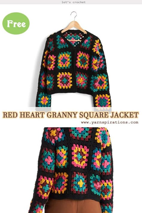 Granny Square Jacket Crochet Free Pattern Jacket Craft, Granny Square Jacket, Heart Granny Square, Square Jacket, Granny Square Häkelanleitung, Crochet Jackets, Crochet Jacket Pattern, Granny Square Sweater, Crochet Garments