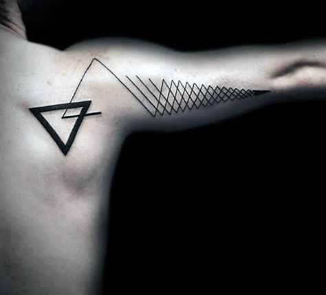 Black Pointed Triangular Design Tattooo On Back Arm For Men Samsara Tattoo, Labyrinth Tattoo, Triangle Tattoo Design, Abstract Tattoo Designs, Tattoo Trend, Triangle Tattoos, Muster Tattoos, Geometric Tattoo Design, Tattoos Geometric