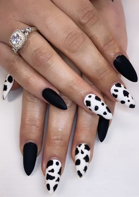 Cow Print Nail Designs, Almond Cow, Almond Acrylic Nails Designs, Cow Print Nails, Disney Nail, Nails Brown, Cow Nails, Brown Cow, Nails 2022