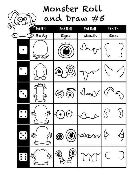 Monkey Monster, Roll And Draw, Art Sub Plans, Art Handouts, Center Labels, Monster Drawing, Art Games, Drawing Sheet, Art Worksheets