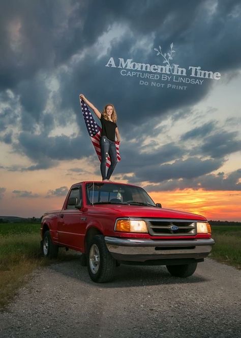 Bronco Senior Pictures, Senior Pic With Truck, Rotc Senior Pictures High Schools, Senior Picture Ideas Truck, American Flag Senior Pictures, Flag Senior Pictures, American Flag Photoshoot, Senior Pictures With Truck, Truck Poses