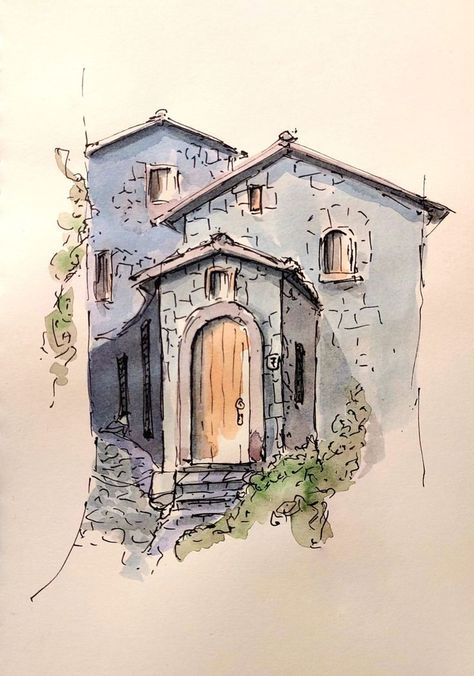 Watercolor Art Village, Italy Sketches Easy, Easy Urban Sketching, Urban Sketching Beginner Easy, Italy Drawing Easy, Italy Watercolor Paintings, Urban Sketching Beginner, Easy Architecture Sketch, Location Sketch