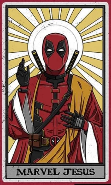 Marvel Jesus Deadpool, Deadpool Wolverine Art, Deadpool And Wolverine Wallpaper, Poolverine Art, Deadpool Comic Art, Marvel Jesus, Deadpool Design, Deadpool Stickers, Deadpool Y Spiderman