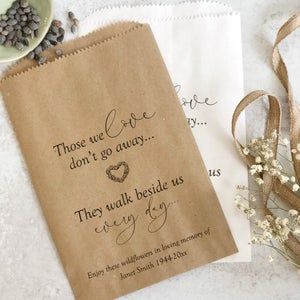 Celebration Of Life Gifts For Guests, Cricut Memorial Favors, Celebration Of Life Candle Favors, Memorial Favors, Memorial Candle, Wildflower Seeds, Memorial Service, Types Of Bag, Sympathy Gifts