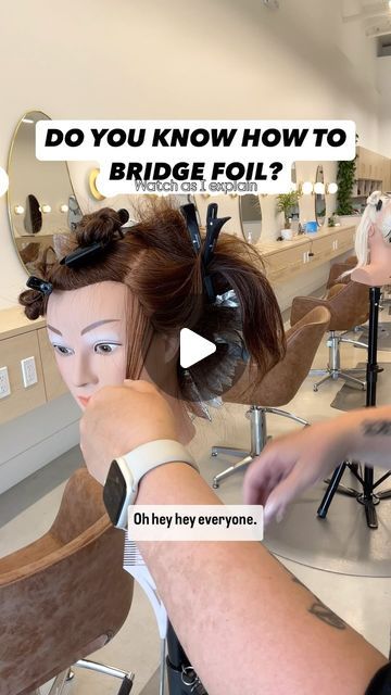 Shawna lee russell on Instagram: "✨MAKING CONNECTIONS✨✨
One reel at a time haha🤗
Ok so I found I create Bridge Foils all through out my placement as I go along. What does this mean?? 
It’s the foil that creates connection from one section to another. It’s the foil that fills in a gap created by shapes. It’s the foil that creates flow from important parts of our placement to less important. Example above ⬆️⬆️⬆️
I’m going to show more bridge foils in other reels! Can you guess where these might be placed? 
#bleachedsalon #schwarzkopfcan #blondme #morevibrance #vancouverhairstylist #portcoquitlam #hairsalon #framar #hairstylist" Slice Foil Placement, Halo Foil Placement, Quick Foil Placement, Foil Placement Techniques, Foil Placement, Foil Highlights, Making Connections, Mean It, Hair Salon