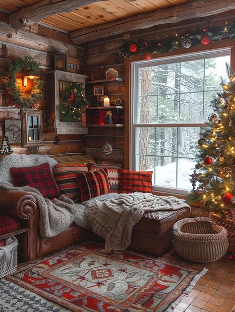 Cozy Christmas Living Room, Farmhouse Living Room Decor Ideas, Christmas Scenery, Cabin Christmas, Christmas Mantel Decorations, Cosy Christmas, Christmas Decorations Living Room, Christmas Living Rooms, Farmhouse Decor Living Room