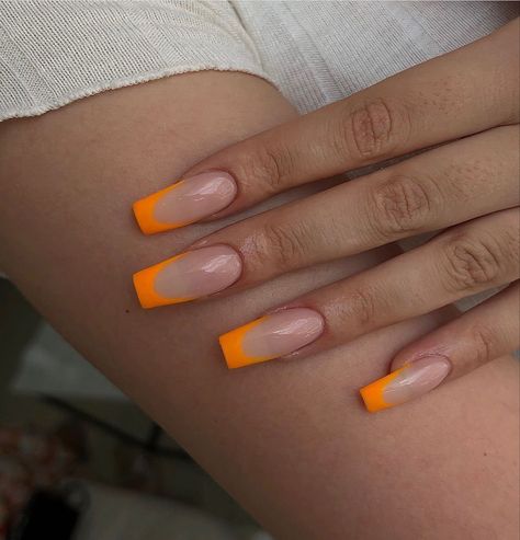 Nails Orange French, French Summer Nails, Neutral Nails Acrylic, Nail Paint Shades, Nails Orange, French Summer, Lavender Nails, Cute Acrylic Nail Designs, School Nails