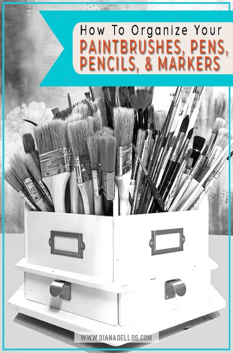 Organizing Pens And Markers, Paintbrush Storage, Organizing Art Supplies, Writing Utensils Organization, Organize Art Supplies, Organizations Ideas, Art Studio Storage, Studio Storage, Pens And Markers