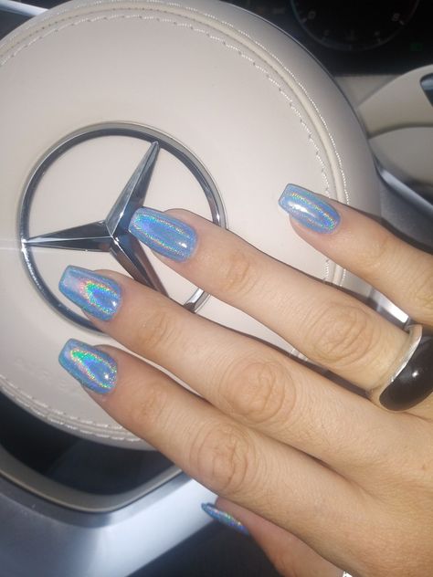 Royal Blue Holographic Nails, Blue Opalescent Nails, Hairdesign Ideas, Blue Holo Nails, Blue Holographic Nails, Chromatic Nails, Duochrome Nails, Blue Shellac Nails, Futuristic Nails