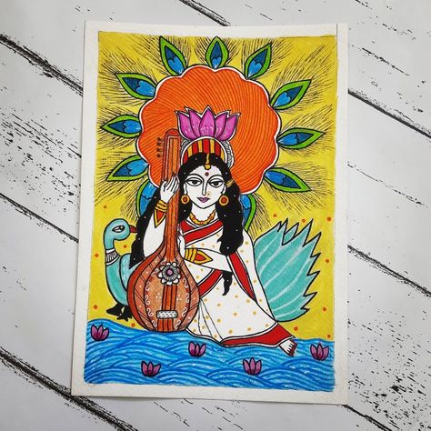 Madhubani painting idea , Maa saraswati Maa Saraswati, Vasant Panchami, Saraswati Puja, Madhubani Painting, Original Work, Art