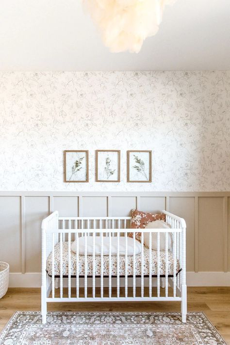 Nursery Baby Girl Wallpaper, Nursery Wallpaper Wall, Neutral Floral Wallpaper Nursery, Subtle Wallpaper Accent Wall Bedroom, Livettes Wallpaper Nursery, Wayne’s Coating With Wallpaper, Loomwell Wallpaper Nursery, Baby Wallpaper Bedroom, Feminine Neutral Nursery