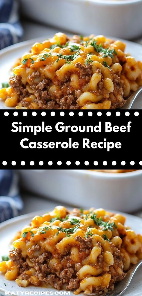 Looking for a delicious and hearty meal? This Simple Ground Beef Casserole Recipe is packed with flavor and easy to make, making it the perfect option for busy weeknight dinner ideas that the whole family will love. Casseroles With Ground Beef, Easy Ground Beef Casseroles, Easy Casserole Recipe, Casserole Recipes For Dinner, Yummy Casserole Recipes, Ground Beef Casserole Recipes, Weeknight Dinner Ideas, Seasoned Ground Beef, Easy Ground Beef