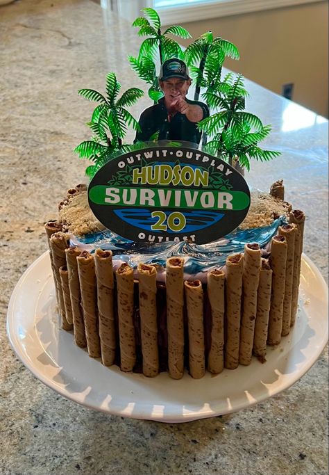 Survivor Bday Party, Survivor Watch Party Ideas, Survivor Cake Ideas, Survivor Show Party, Survivor Birthday Cake, Survivor Themed Bachelorette Party, Survivor Party Food, Survivor Themed Food, Survivor Birthday Party Ideas