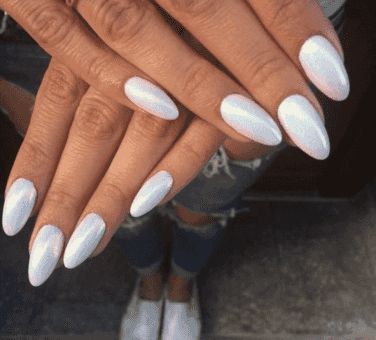 40 Best Chrome Nail Ideas | YourTango White Chrome Nails, Indigo Nails, Mirror Nails, Pearl Nails, Oval Nails, Neon Nails, Prom Nails, Chrome Nails, Perfect Nails