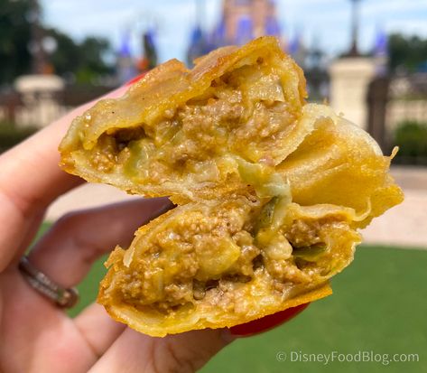 Cheeseburger Spring Rolls – Disney World's Most Popular Snacks | the disney food blog Cheeseburger Spring Rolls, Cheese Dipping Sauce, Chicken Spring Rolls, Unique Snacks, Healty Dinner, Bacon Mac And Cheese, Pizza Flavors, Popular Snacks, Disney Snacks