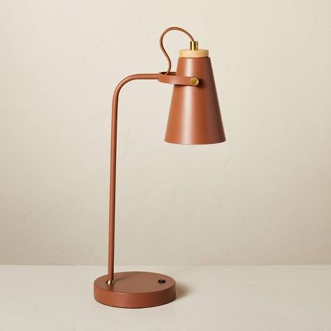 20" Metal Task Lamp with USB Port Terracotta Brown (Includes LED Light Bulb) - Hearth & Hand™ with Magnolia: Adjustable, ETL Listed Crate And Barrel Lamp, Fun Desk Lamp, Small Kitchen Counter Lamp, Boho Desk Lamp, Cool Desk Lamp, Bedside Reading Lamp, Small Office Lighting, Countertop Lamp, Aesthetic Desk Lamp