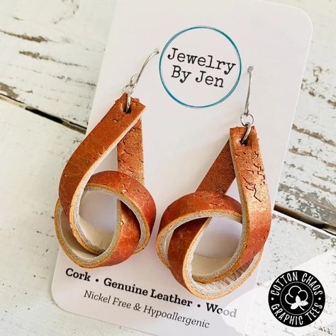 Cozy Cotton Fall – Cotton Chaos Knot Earrings, School Spirit, Accessories Earrings, Cork, Screen Printing, Knot, Rust, Genuine Leather, Gift Card