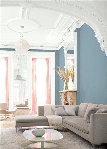 Look at the paint color combination I created with Benjamin Moore. Via @benjamin_moore. Walls: Dusty Cornflower CSP-605; Trim: Chantilly Lace OC-65; Ceiling: Chantilly Lace OC-65. Popular Living Room Colors, Wall Color Combination, Popular Living Room, October Sky, Bedroom Color Combination, Color Combinations Paint, Farmhouse Paint Colors, Neutral Paint Colors, Benjamin Moore Colors