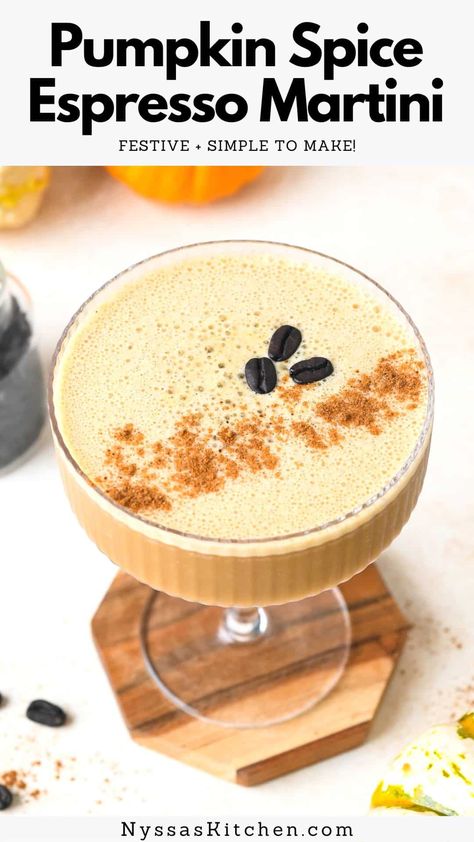 This pumpkin spice espresso martini recipe is a delightful fall inspired twist on a classic cocktail that we all know and love. Made with vodka, coffee liqueur, cold brew or espresso, REAL pumpkin, and pumpkin pie spice. The perfect creamy pumpkin spice cocktail to enjoy all fall long! Easily made dairy free by opting for a dairy free creamer. Fall Kahlua Drinks, White Pumpkin Martini, Pumpkin Baileys Cocktail, Vanilla Pumpkin Spice Espresso Martini, Pumpkin Cream Espresso Martini, Pumpkin Chai Martini, Fall Expresso Martini, Pumpkin Rum Chata Drink, Espresso Pumpkin Martini