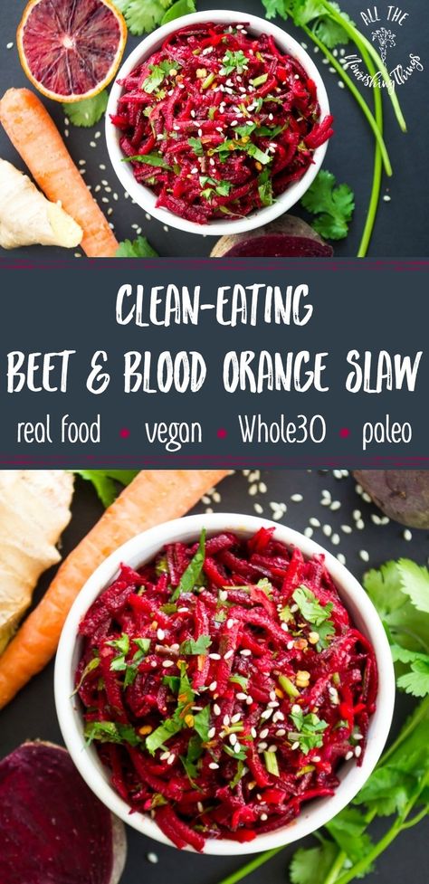 shredded beet slaw with carrots, cilantro, and sesame seeds Paleo Veggies, Whole30 Vegan, Clean Eating Vegetarian, Vegan Coleslaw, Paleo Salads, Slaw Recipes, Beet Salad, Paleo Dinner, Healthy Eating Tips