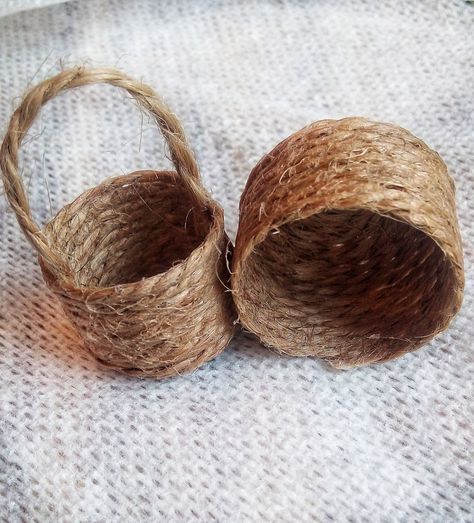 Set of Two Small Baskets Mini Craft Baskets, Dollhouse Barbie Baskets, Fairy Baskets, Woven Baskets, Easter Basket,made from jute Doll House Barbie, Bride Gift Basket, Dollhouse Barbie, House Barbie, Small Baskets, Mini Basket, Jute Basket, Jute Crafts, Small Basket