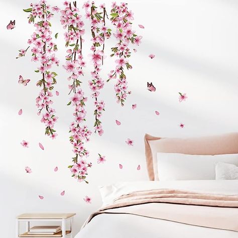 Pink Vines, Stick Wall Art, Wall Sticker Design, Wall Stickers 3d, Hanging Vines, Flower Wall Decals, Vine Wall, Floral Rosa, Painted Walls