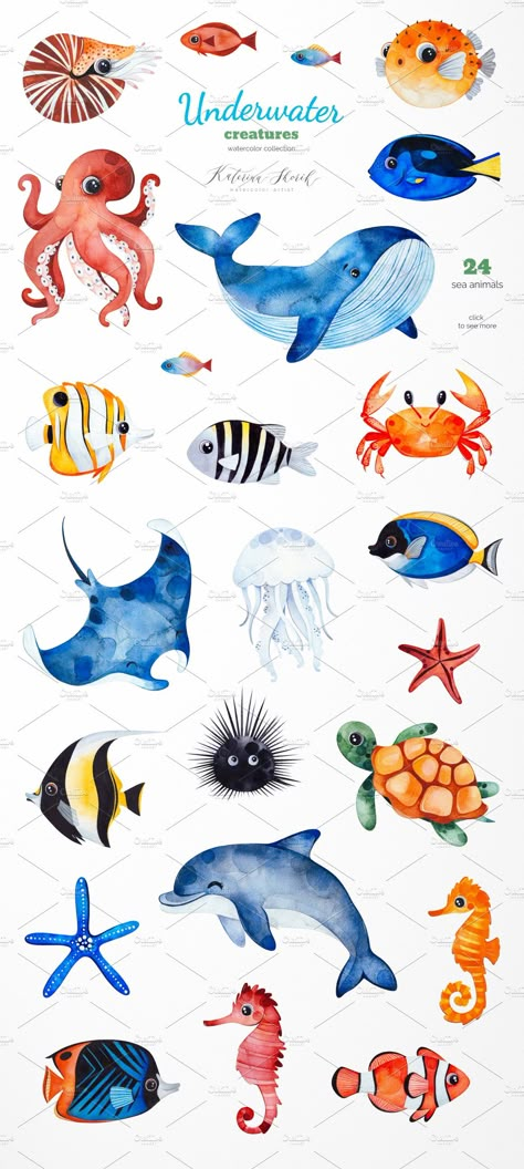 Underwater Drawing, Sea Creatures Drawing, Under The Sea Animals, Ocean Drawing, Underwater Painting, Underwater Theme, Underwater Fish, Underwater Animals, Underwater Creatures