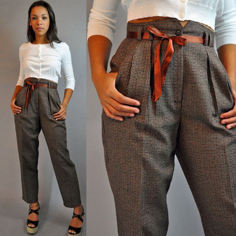 80s vintage High Waisted pants / PLAID by rockstreetvintage, $49.00 80s Trousers, Vintage High Waisted Pants, Womens Slacks, Ladies Trouser Suits, 90s Pants, Professional Pants, Shorts Female, Suit Ideas, Slacks For Women