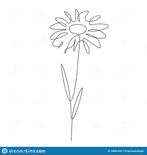 Chamomile Flower Tattoo, Daisy Line Art, Continuous Line Tattoo, Drawing Procreate, Chamomile Flower, Element Design, Single Line Drawing, Sunflower Tattoos, Drawing Vector