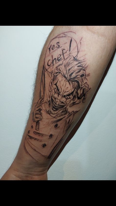 Yes Chef Tattoo, Chef Tattoo Ideas, Chef Tattoo, Character Tattoos, Captain America Art, Yes Chef, Coffee Latte Art, Cartoon Character Tattoos, Joker Tattoo