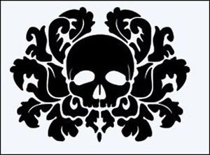 DAMASK-SKULL-190m-DURABLE-RE-USEABLE-MYLAR-STENCIL-A5-IMAGE-16-x-12-5cm Stencil Patterns Templates, Floral Halloween, Skull Stencil, Wall Stencil Patterns, Stencil Decor, Halloween Stencils, Damask Stencil, Gothic Pattern, Halloween Tombstones