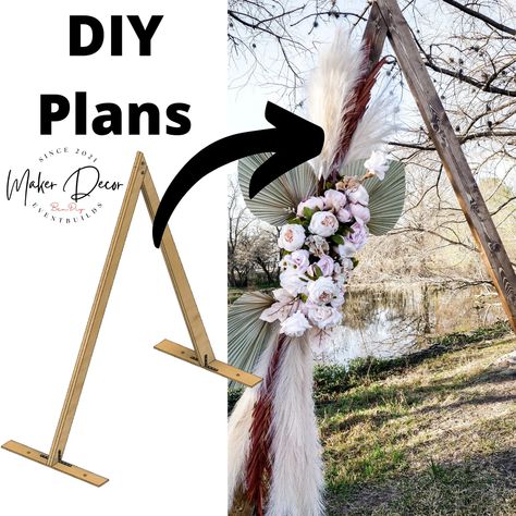 Wood Triangle Backdrop, How To Build A Triangle Wedding Arch, Triangle Arch Decoration Wedding, Diy Triangle Wedding Arch Plans, Boho Fall Mini Session, Diy Triangle Wedding Arch, Diy Triangle Arch, A Frame Wedding Arch, Wood Triangle Arch