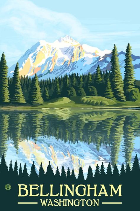 Cascades National Park Washington, Cascades National Park, Cascade National Park, Bellingham Washington, North Cascades National Park, Retro Travel Poster, North Cascades, Park Art, National Park Posters