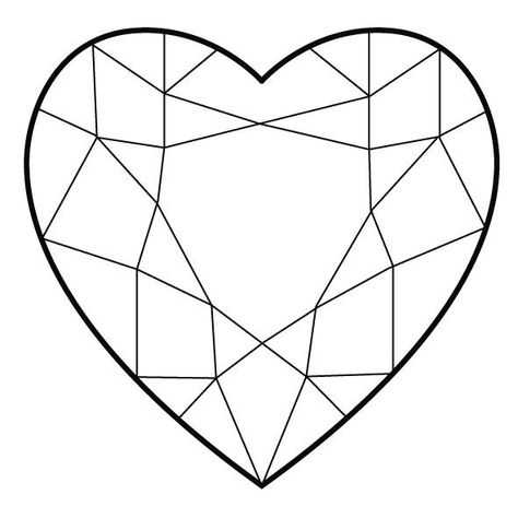 Diamond Illustration, Diamond Tattoo Designs, Drawing Heart, Heart Geometric, Gem Drawing, Jewel Drawing, Geometric Coloring Pages, Crystal Drawing, Tattoo Heart