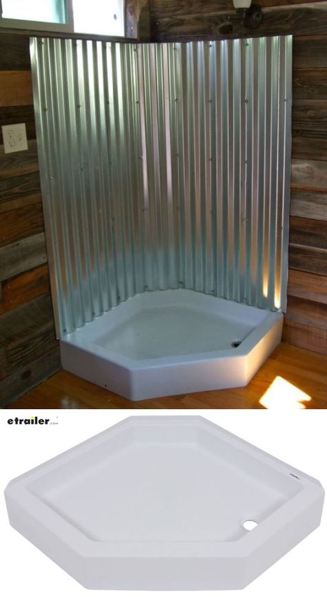 Diy Shower Stall Cheap, Campsite Bathroom Ideas, Van Life Family, Galvanized Shower, Tiny House Shower, Cheap Shower, Trailer Conversion, Garage Bathroom, Enclosed Trailer