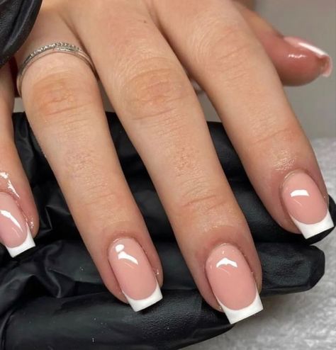 Frenchtips Nails Acrylic Coffin, Short Tapered French Tip Nails, Square Nail With French Tip, Short Tapered Square French Tip Acrylics, Simple Elegant French Nails, Natural French Tip Acrylics, Short Ballerina French Nails, Ballerina Nails Short French, Natural French Tip Acrylic Nails