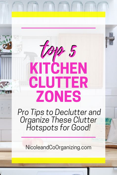 Feeling overwhelmed by piles of mail, dishes, and food mess in your kitchen? Get pro tips to organize the mail station, kitchen table, counters, sink, pantry and fridge - the main clutter zones. Learn organizing ideas for your kitchen, kitchen countertops, kitchen pantry, and tips to declutter kitchen counters, cabinets and more! Kitchen Mail Station, Declutter Kitchen Counter, Mail Station, Organize And Declutter, Main Kitchen, Declutter Kitchen, Kitchen Clutter, Messy Kitchen, Countertops Kitchen