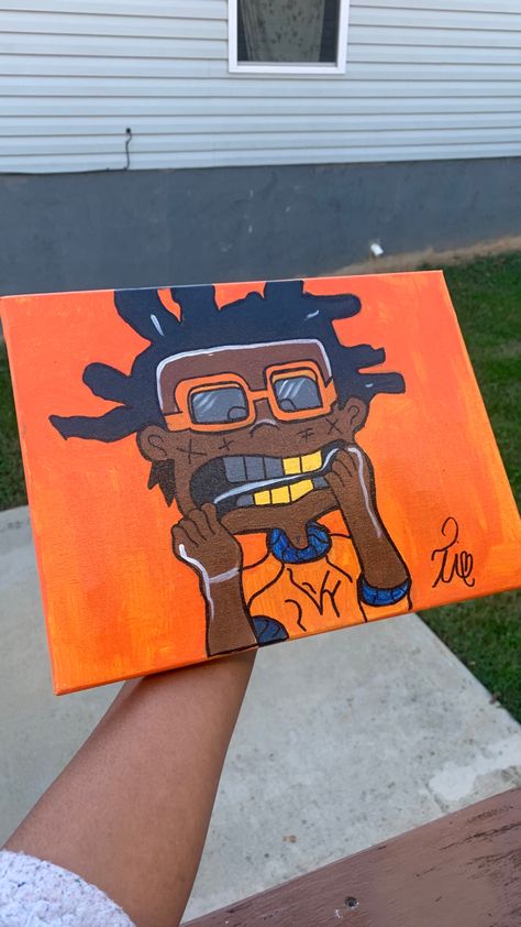 Kodak Black Canvas Painting, Kodak Painting, Trap Paintings, Kodak Black Painting, Rugrats Painting, 90s Cartoon Canvas Painting, Handmade Canvas Art, Cross Drawing, Trill Art