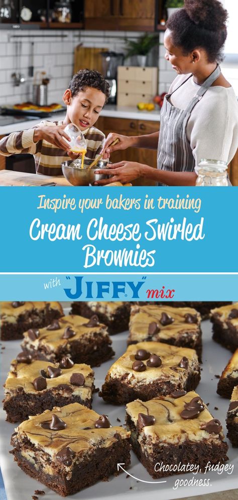 Wondering what to bake? Try Cream Cheese Swirled Brownies made with “JIFFY” Fudge Brownie Mix. Swirled Brownies, Jiffy Mix Recipes, Jiffy Recipes, What To Bake, Brownie Mix Recipes, Jiffy Mix, Swirl Brownies, Fudge Brownie, Best Cake Recipes