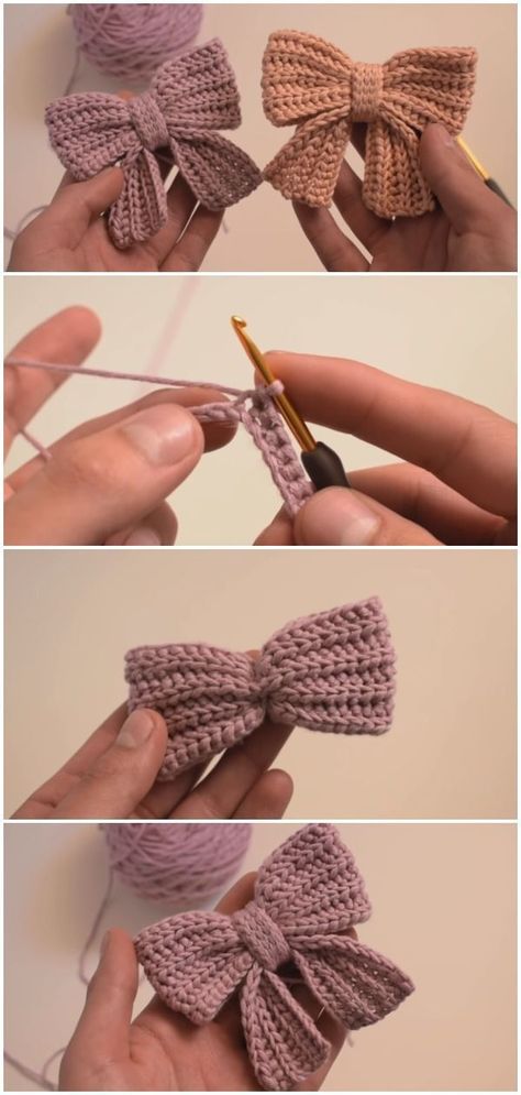 Crochet Bow Pattern, Simpul Makrame, Flower Projects, Crochet Mignon, Confection Au Crochet, Seni Dan Kraf, Crochet Hair Accessories, Crochet Design Pattern, Beginner Crochet Projects