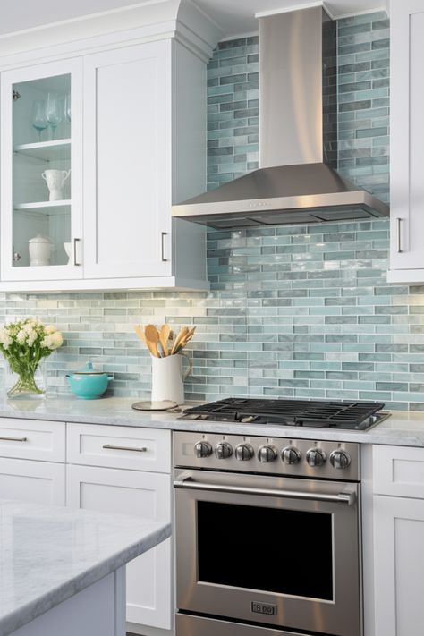 Coastal Kitchen Backsplash Ideas, Coastal Kitchen Backsplash, Small Coastal Kitchen, Beachy Kitchens, Modern Coastal Kitchen, Coastal Kitchen Decor, White Kitchen Backsplash, Beach Kitchens, Beach House Kitchens