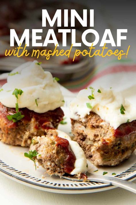 Don't let these little guys fool you—they may be baked in a muffin tin, but they are full of savory flavor. Try this mini meatloaf recipe, complete with mashed potato topping. Recipe With Mashed Potatoes, Mini Meatloaf Recipe, Mini Meatloaf Muffins, Mini Meatloaf Recipes, Mini Meatloaf, Mini Meatloafs, Meatloaf Muffins, With Mashed Potatoes, Mashed Potato Recipes