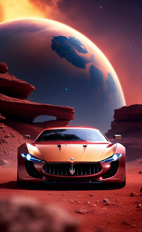 An epic view on Mars as this Maserati prepares to race for pinks in an epic futuristic land race with other supercars. Cool Truck Accessories, Maserati Car, Sports Cars Lamborghini, Car Iphone Wallpaper, Super Fast Cars, Sports Car Wallpaper, Ford Mustang Car, Car Organization, Cool Car Pictures