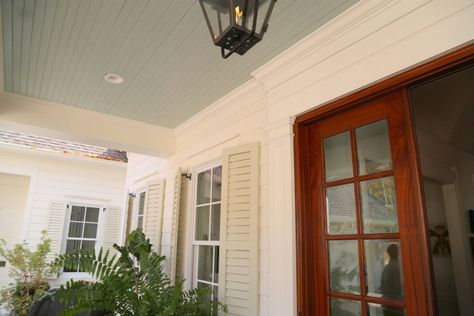 sherwin-williams rainwashed and ancient marble House body is Dover White by Sherwin Williams Sherwin Williams Dover White, Ancient Marble, Blue Porch Ceiling, White Exterior Paint, Shutter Colors, Porch Paint, Outside Paint, Marble House, Dover White