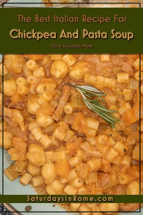 This delicious recipe is full of chickpeas, tomatoes, fresh rosemary and pasta. Easy and flavorful, this recipe is perfect for busy weeknights. If you want a nice pasta dish that is easy to prepare and contains simple but also tasty and savory ingredients, here is a recipe from the Italian tradition of the past: pasta and chickpeas! This chickpea and pasta recipe (Zuppa di Pasta e Ceci) is the classic "white" version. Garbanzo Pasta, Pasta Soup Recipes, Hearty Soup Recipes, Pasta Easy, Ditalini Pasta, Chickpea Pasta, Italian Recipes Easy, Best Italian Recipes, Pasta Soup