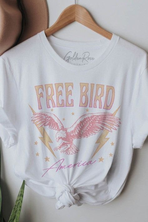 Off White Tees, Tshirt Printing Design, Vintage Tee Shirts, Free Bird, Retro Typography, Retro Graphic Tees, White Graphic Tee, Distressed Texture, Oversized Graphic Tee