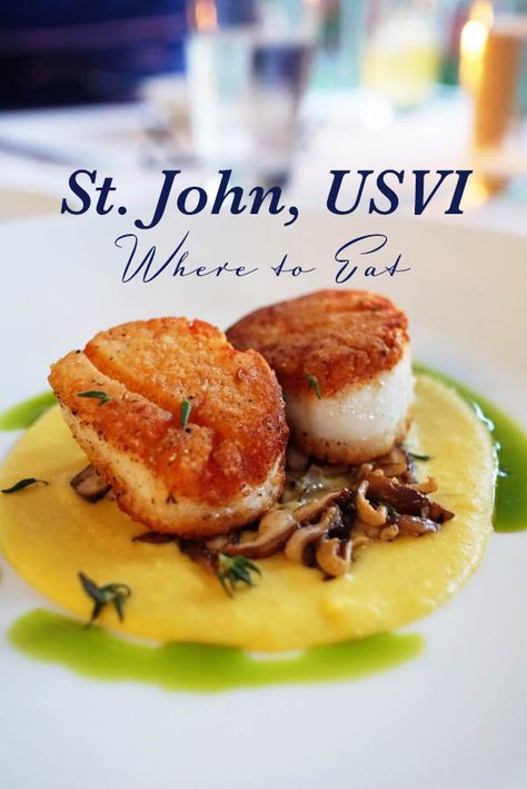 Are you traveling to St. John, US Virgin Islands? Don’t miss your chance to try delicious seared scallops, fresh lobster tacos, rack of lamb and more. Check out my list of the best places to eat in St. John, USVI! Lobster Tacos, St John Virgin Islands, Virgin Islands Vacation, St Thomas Virgin Islands, St Thomas Usvi, Virgin Island, St John Usvi, Fresh Lobster, Terrace Restaurant