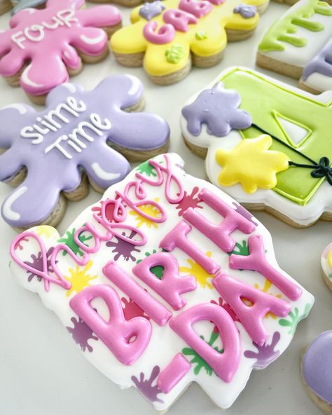 It's SLIME TIME for Gabby's birthday! Slime Cookies Decorated, Slime Birthday Party Ideas, Slime Birthday Party, Slime Birthday, Slime Time, Slime Party, 9th Birthday Parties, Barbie Party, 9th Birthday